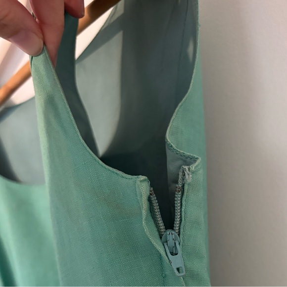 Vintage Laura Ashley Light Teal Dress Linen/Cotton Blend - Picture 6 of 7
